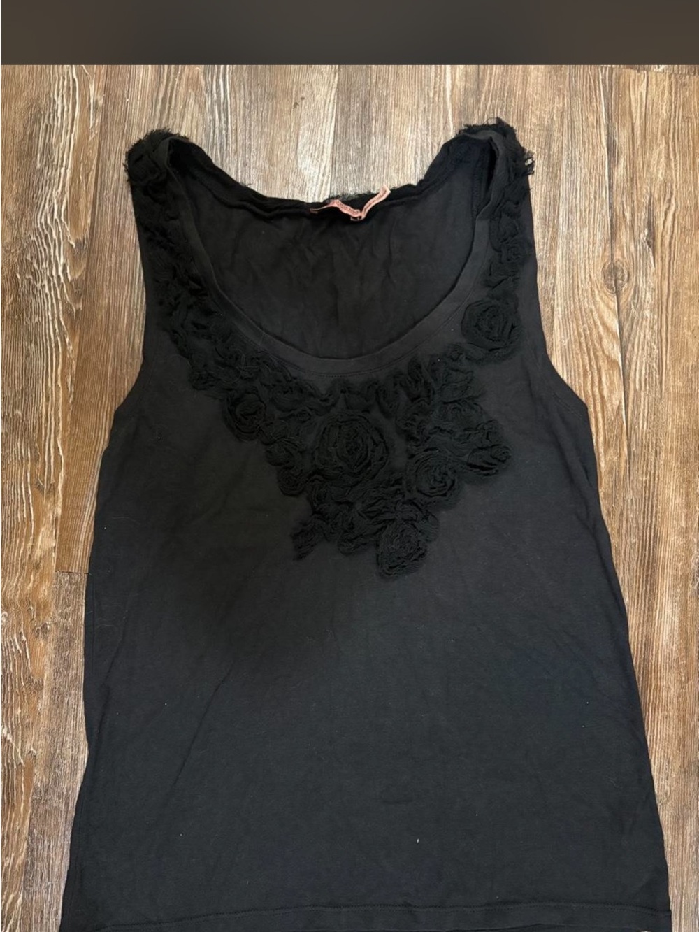 Juicy Couture Black Floral Applique Tank Top